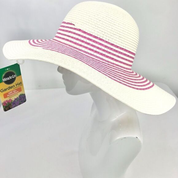 Miracle Gro Cream / Pink Stripe UPF 30+ Garden Beach Hat NEW with Tags - Picture 1 of 11